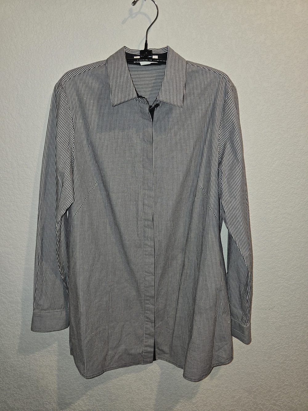 Coldwater Creek Stretch Cotton Black & White Striped Long Sleeve Shirt